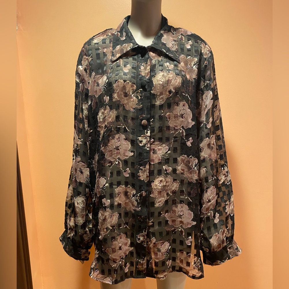 Fitting Image Blouse, Color-Black/Brown,Size-18 - image 1